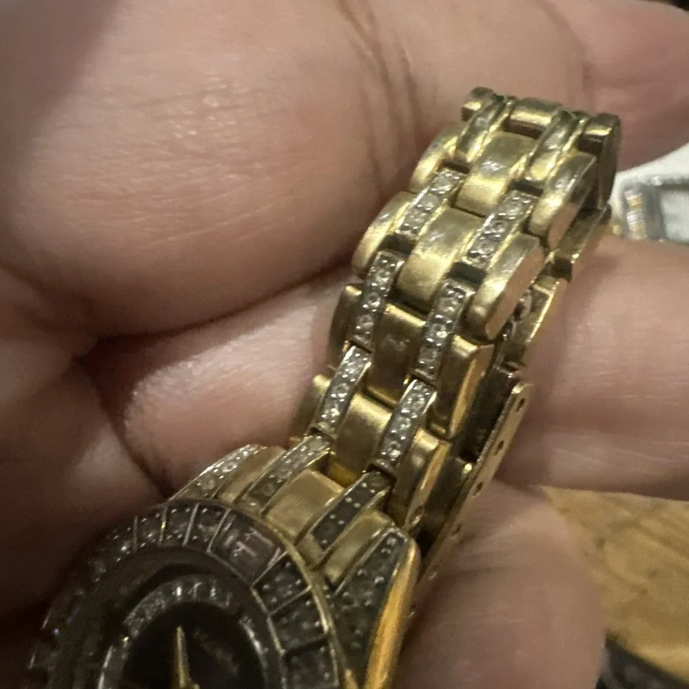 Working Vintage Elgin Dainty Ladies Gold Tone Crystals Watch 22mm Fit 5.5in